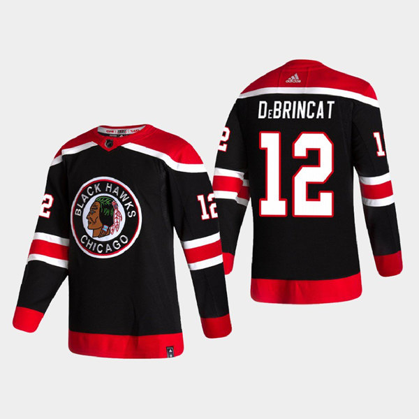 Men's Chicago Blackhawks #12 Alex DeBrincat 2020-21 Black Reverse Retro Stitched Jersey